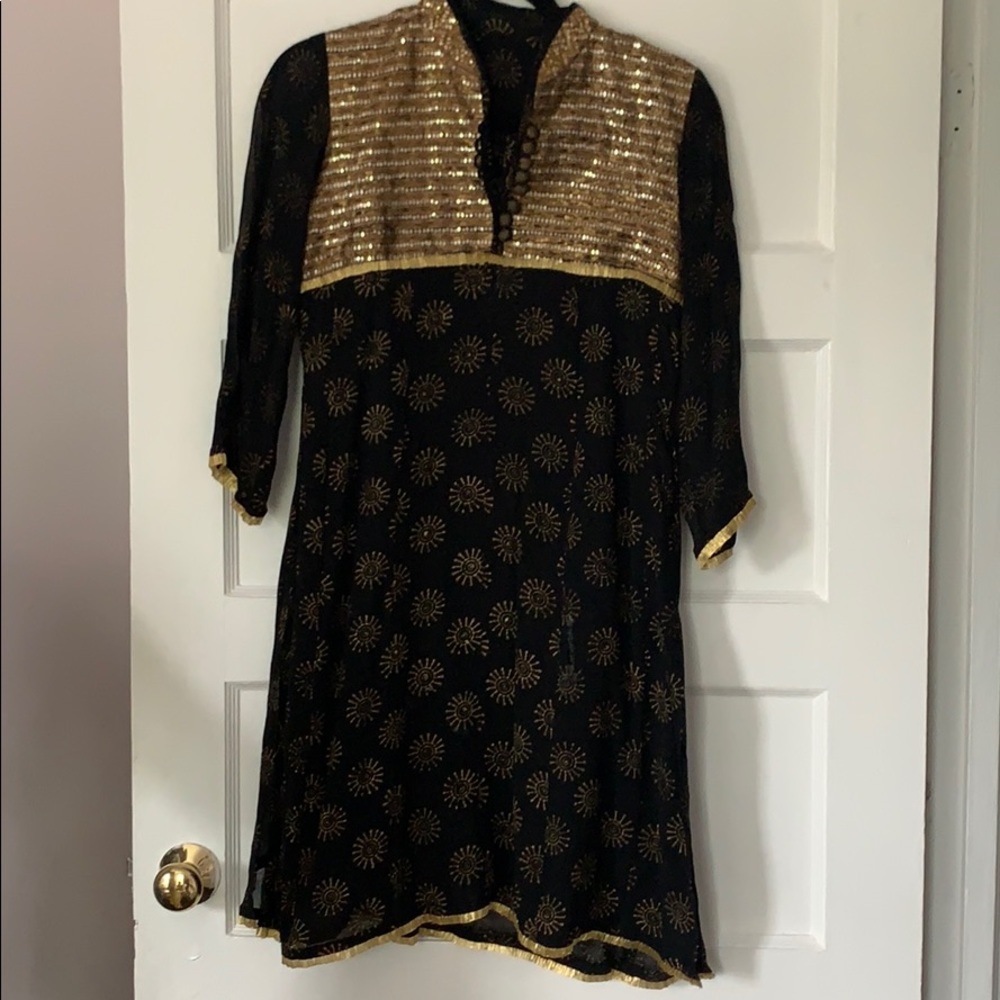 Black Gold Kurta Traditional Indian Tunic Ethnic Festival Wear
